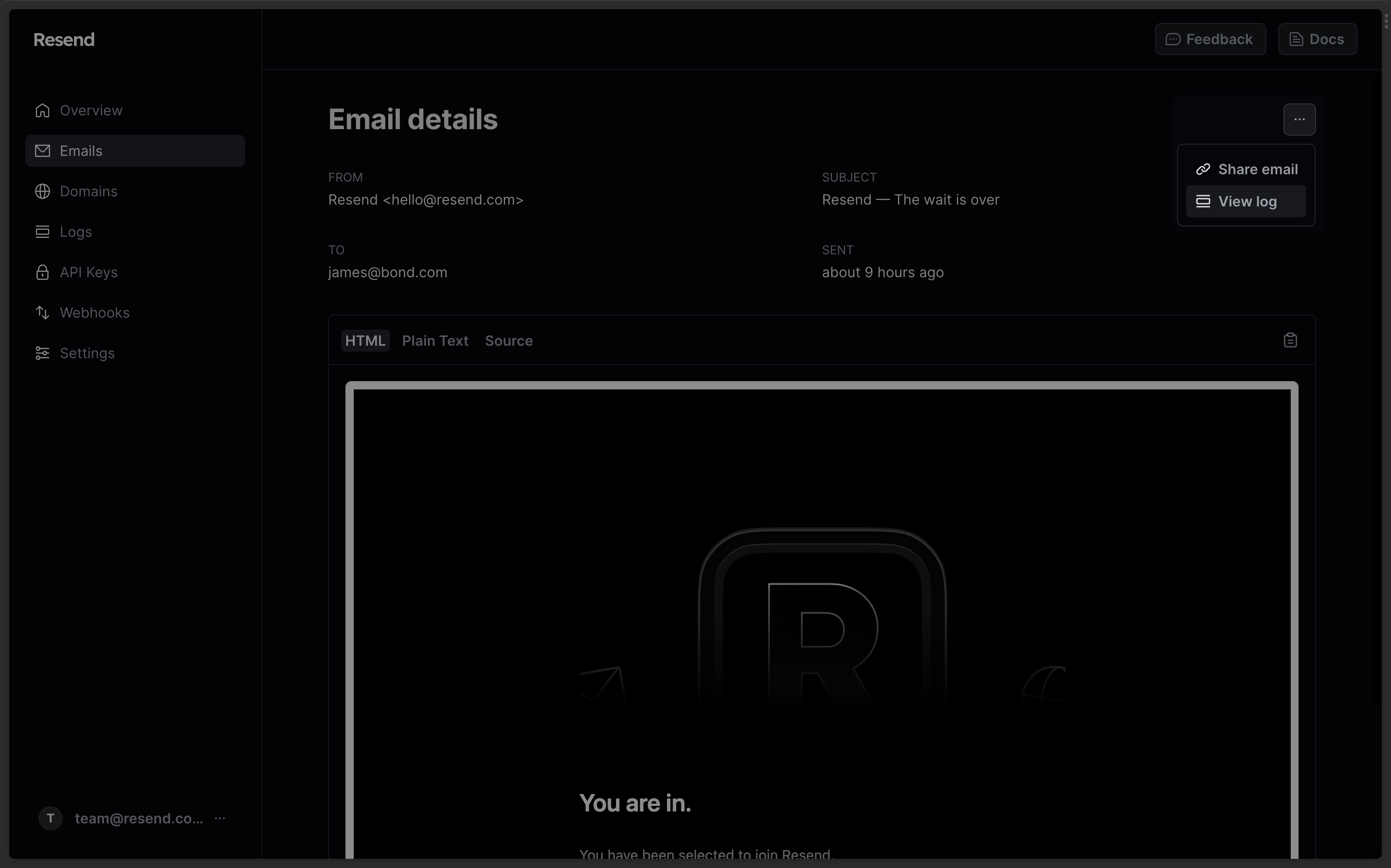 Email - View Logs Option