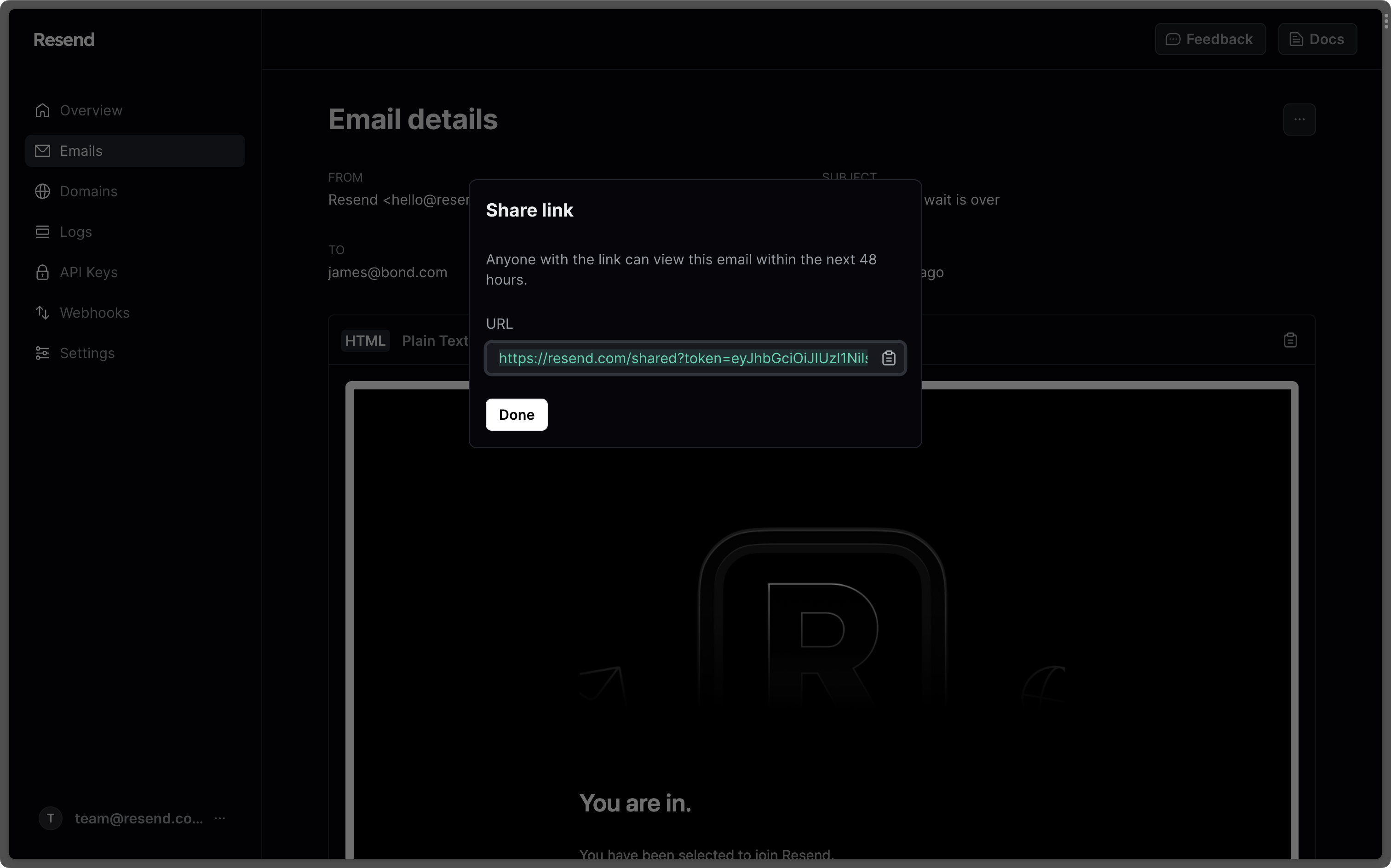 Email - Share Link Modal