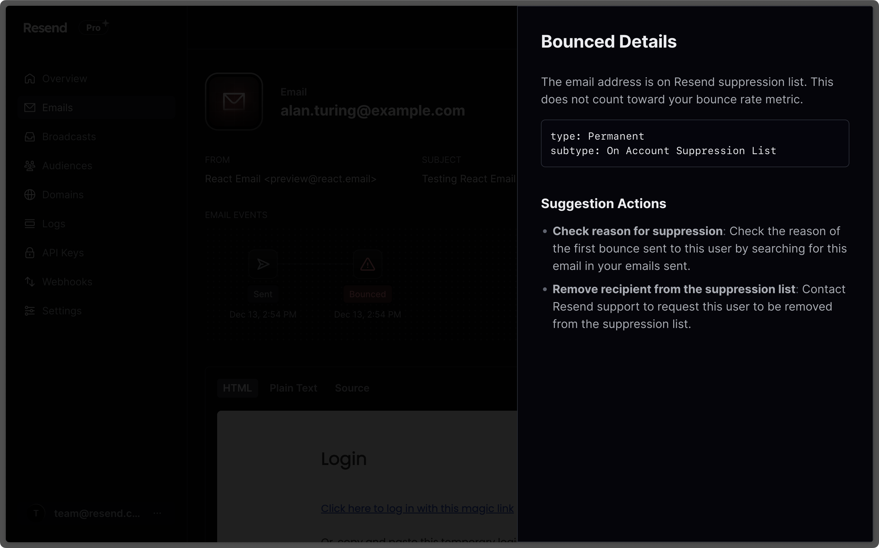 Email Bounce Drawer